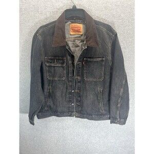Levi's Faded Black Denim Stock Trucker Jacket Corduroy Collar